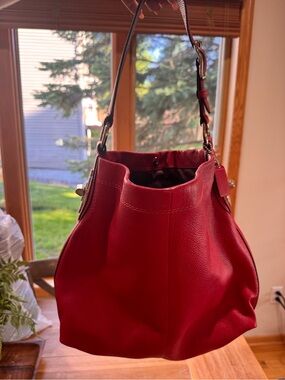 Coach Red Pebbled Leather Hobo Shoulder Bag